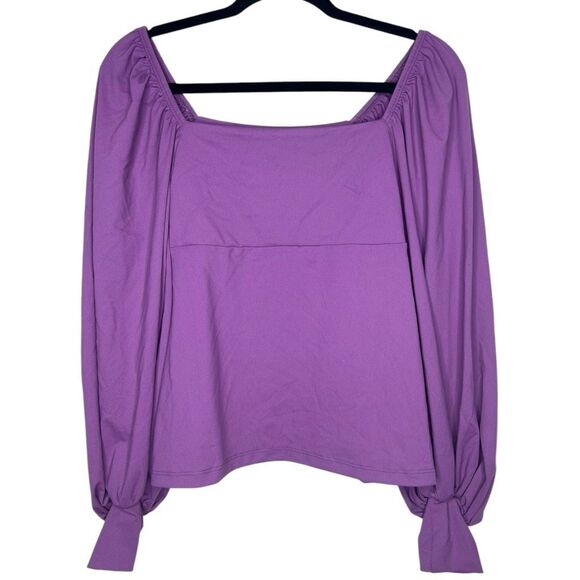 NEW Susana Monaco Square Neck Gathered Sleeve Long Sleeve Top Grape Jam XS - Picture 1 of 7
